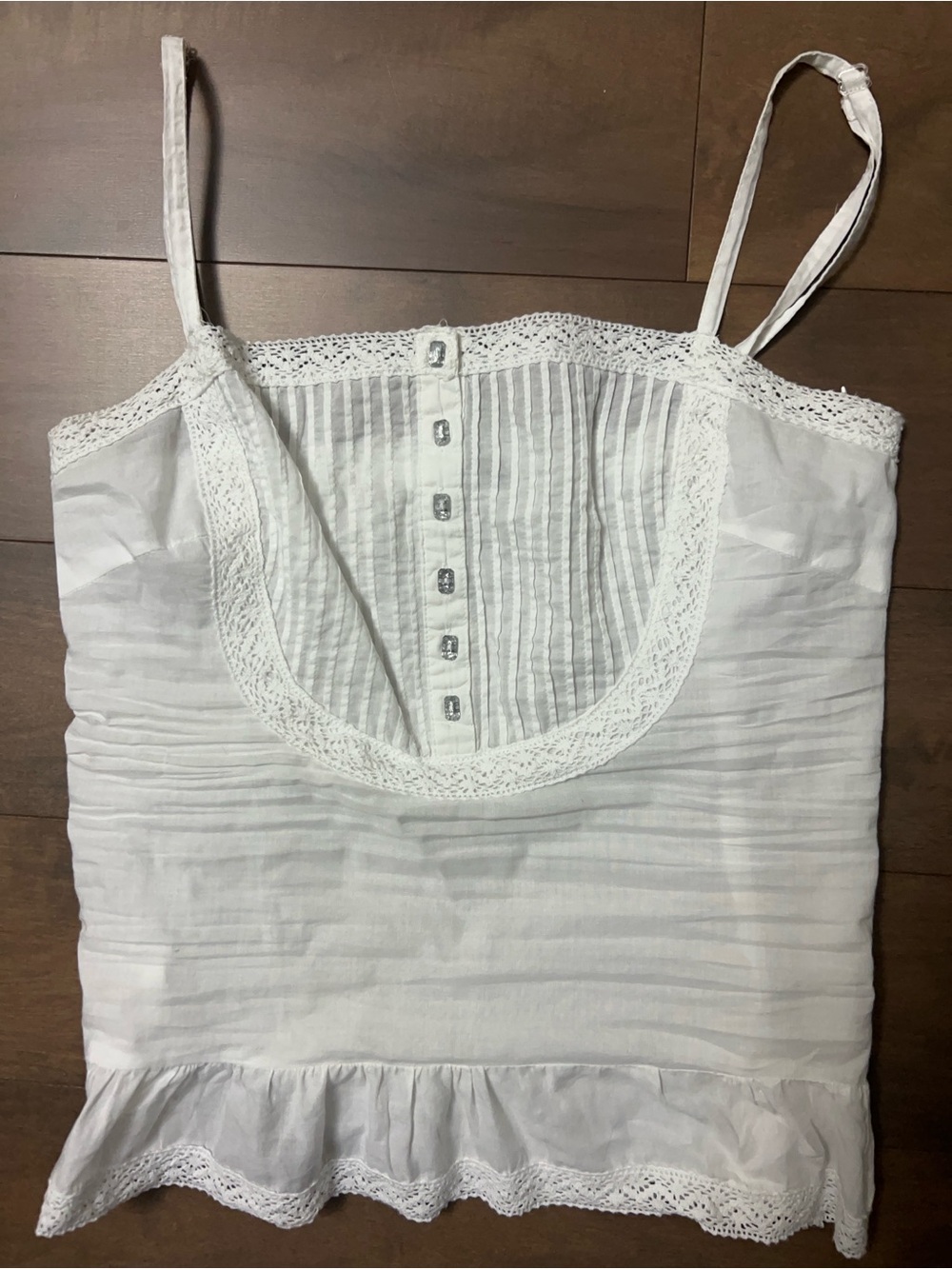White Lace-Trim Cotton Camisole Tank Top